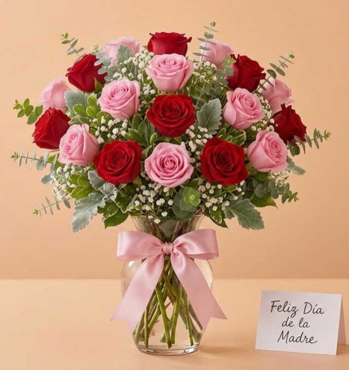 Florero de 24 rosas combinadas